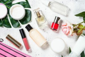 Cosmetic beauty products on white