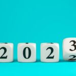 dice with numbers 2023 on a blue background