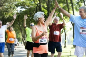 Mature runners running in a race