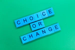 blue square with the words choice or change